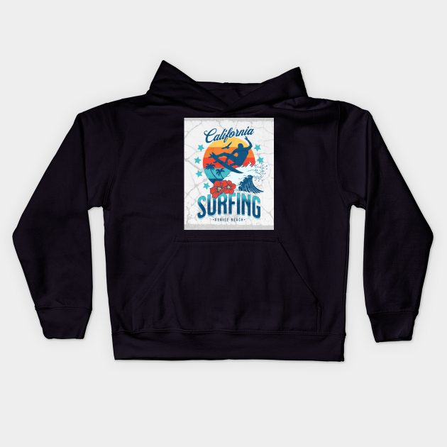 California Surfing - Venice Beach Kids Hoodie by Oldetimemercan